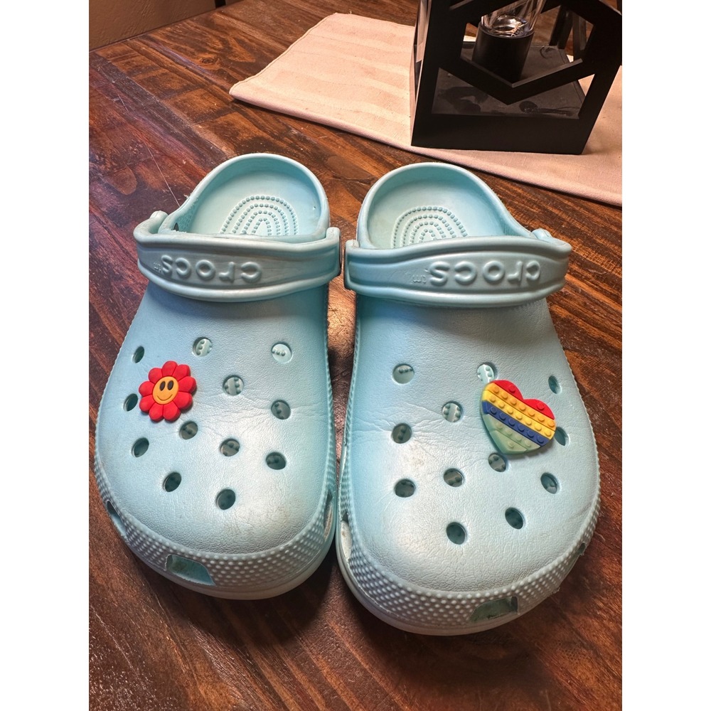 Crocs Classic Clogs Light Blue Women 6 Men 4 Slip On Comfort Shoes with Charms